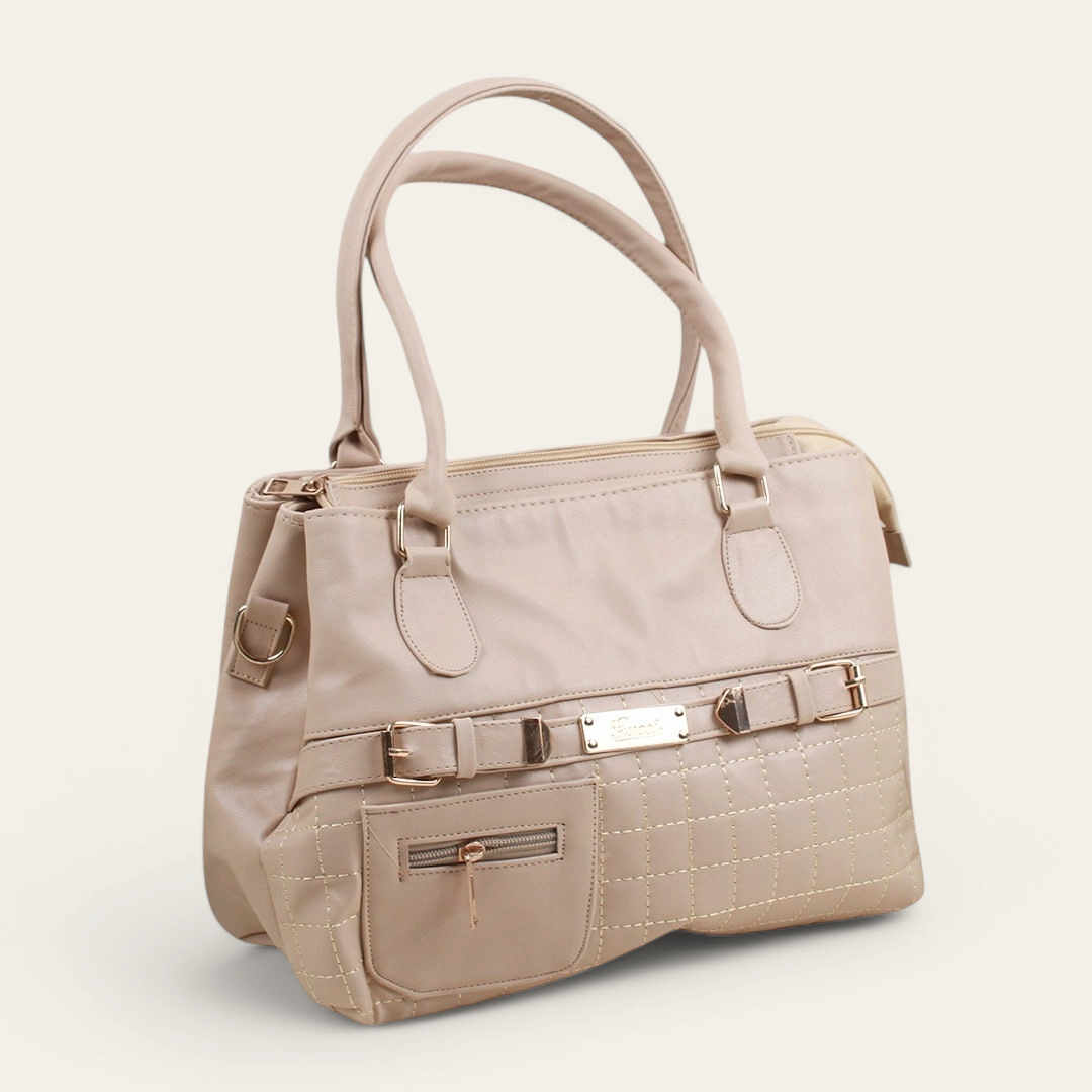 Beige Side Zipper Pocket Handbag