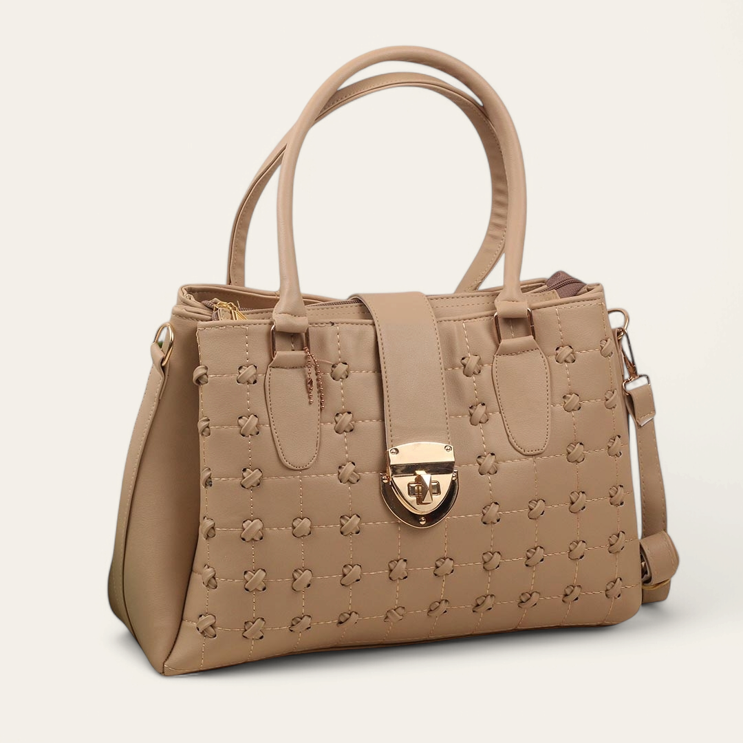 Beige Twist Lock Handbag with Strap