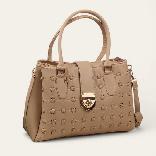 Beige Twist Lock Handbag with Strap