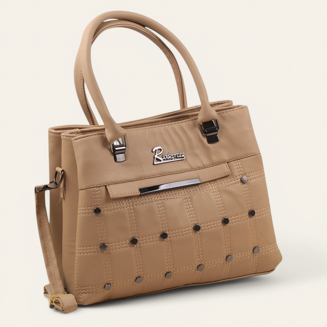 Beige Spacious Handbag with Strap - حقيبة يد واسعة باللون البيج مع حزام
