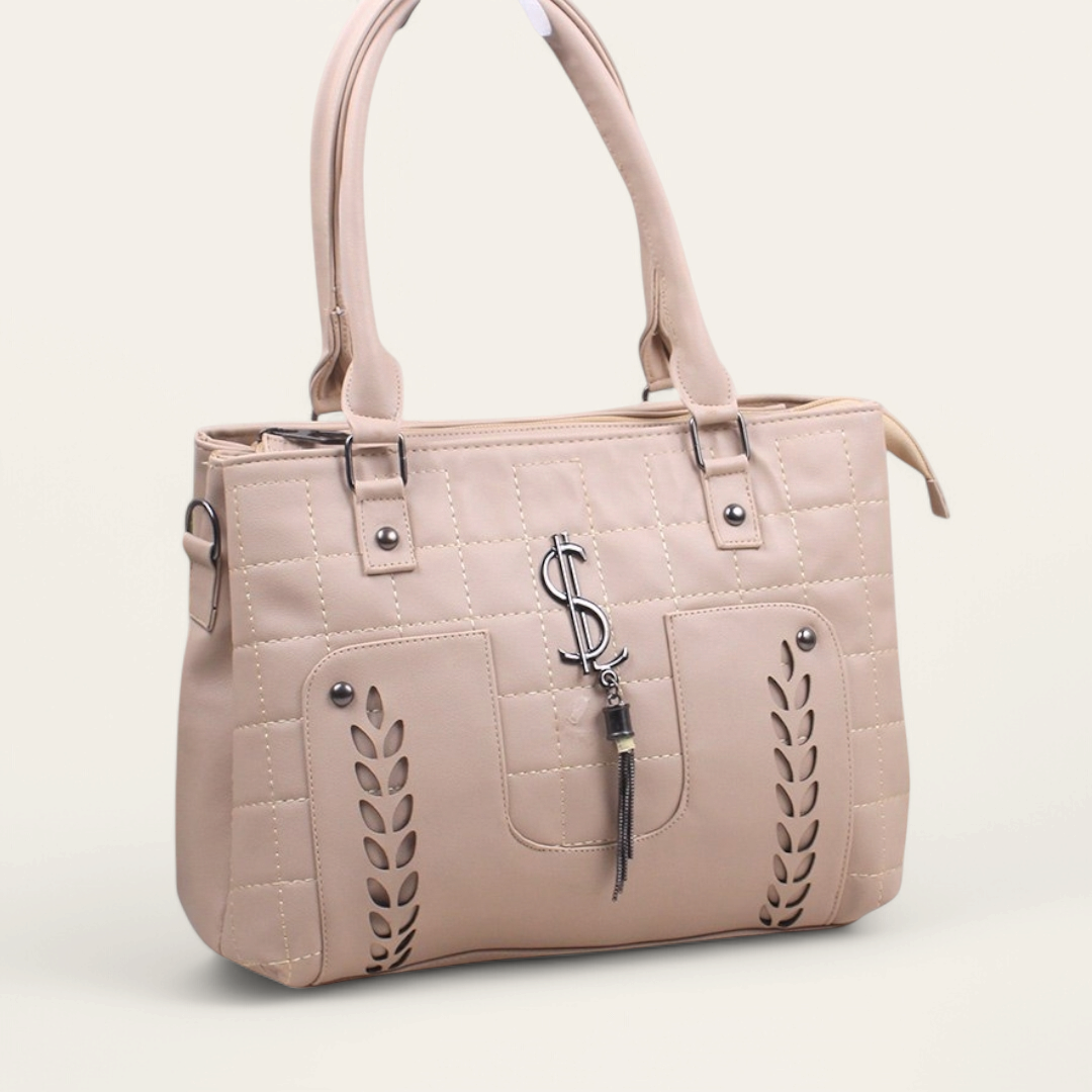 Beige Trendy Handbag with Strap