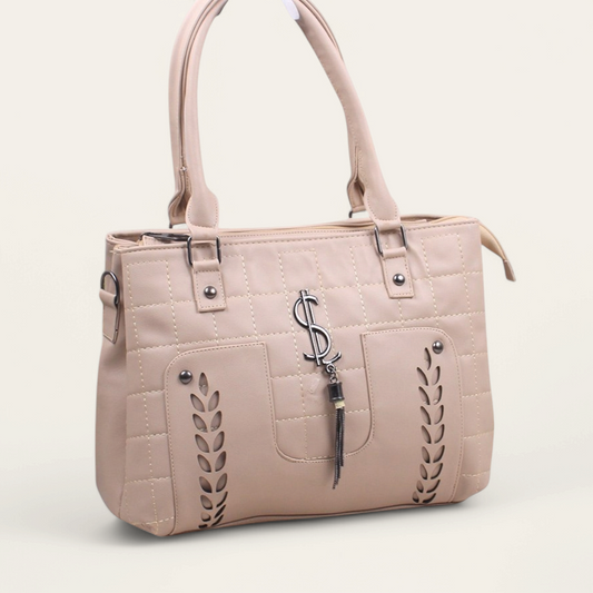 Beige Trendy Handbag with Strap