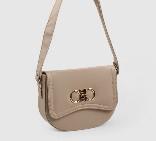 Beige Flap Crossbody Bag with Twist Lock
