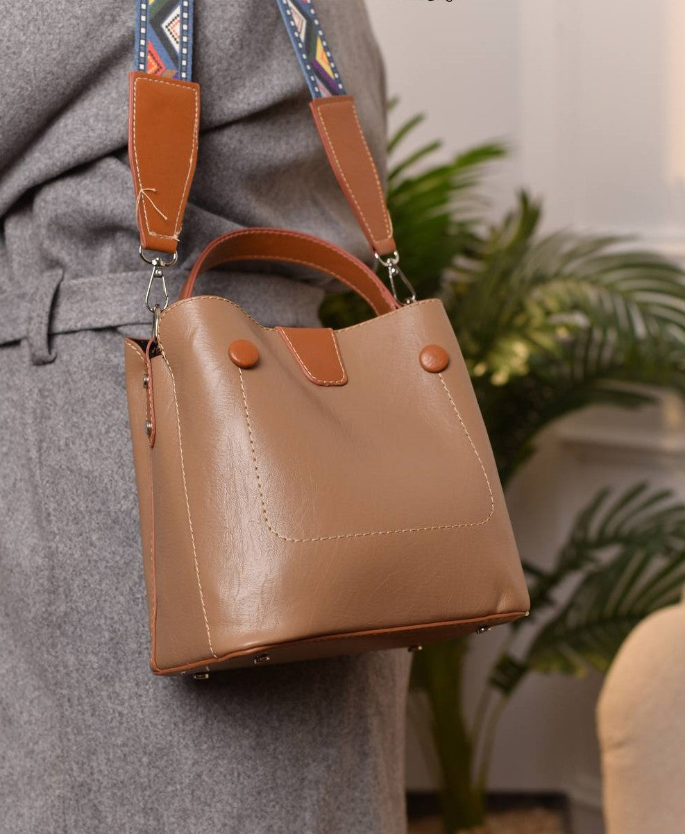 Cafe Crossbody Bag with Colorful Strap - حقيبة كروس بودي كافيه بحزام ملون