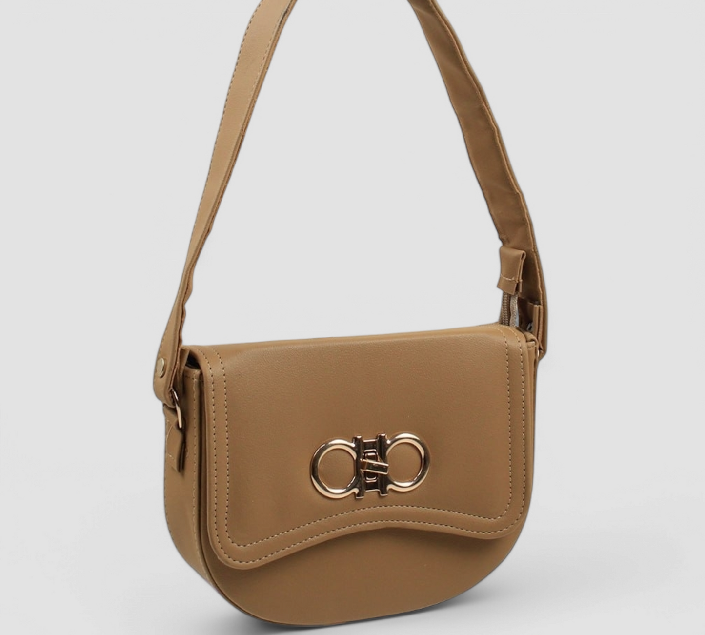 Cafe Flap Crossbody Bag with Twist Lock - حقيبة كروس بودي بغطاء كافيه مع قفل ملتوي