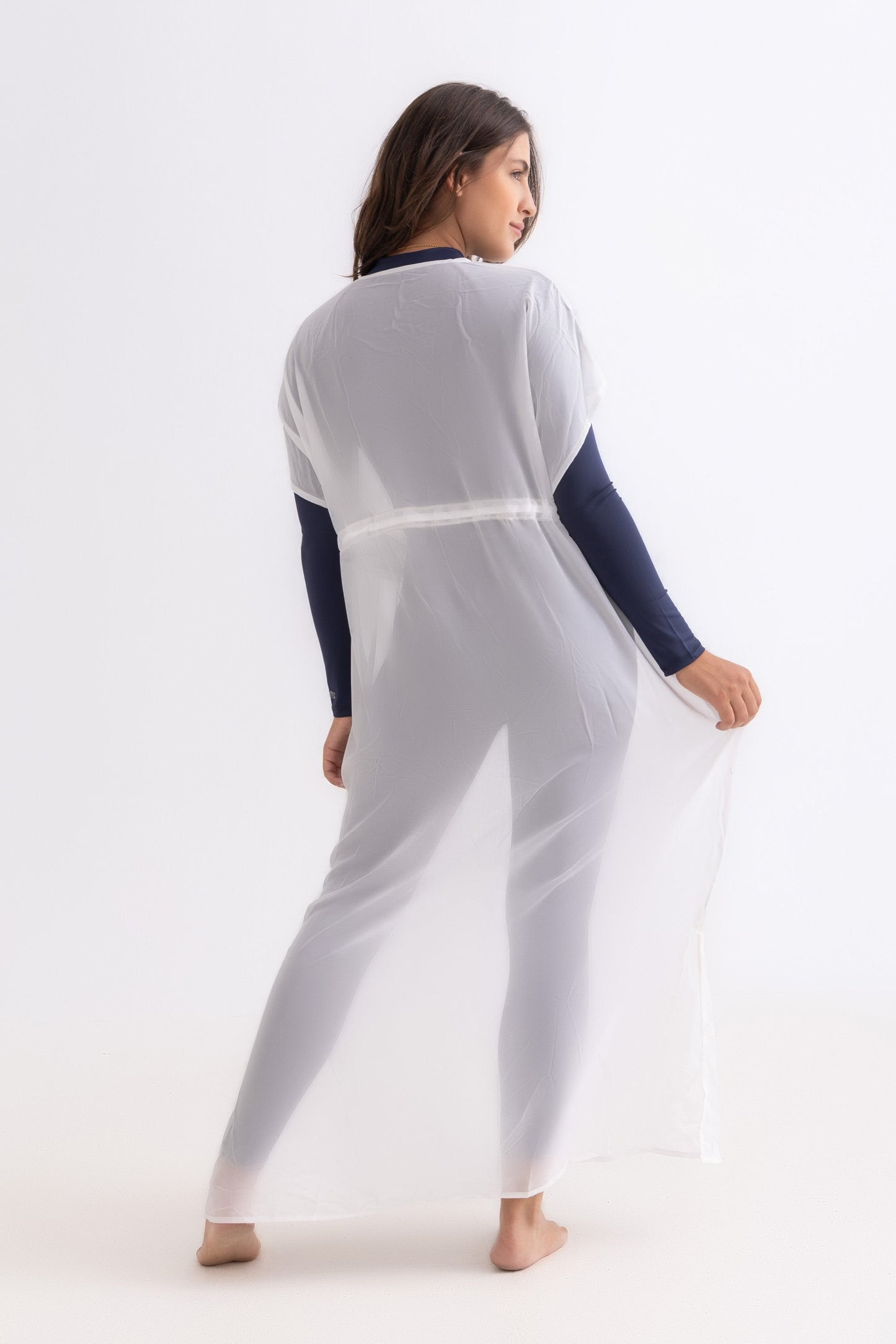 White Chiffon Dress with Drawstring Waist