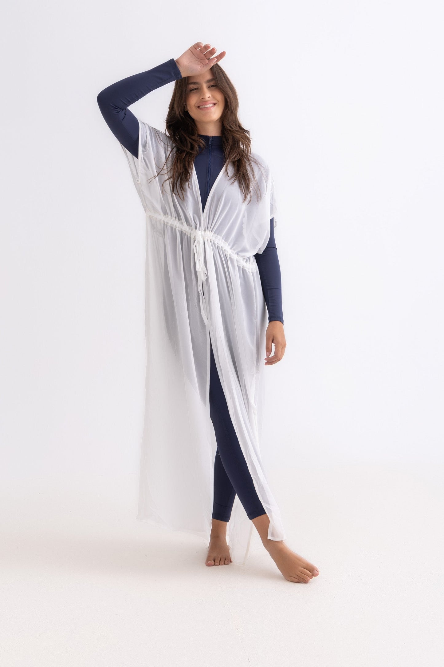 White Chiffon Dress with Drawstring Waist