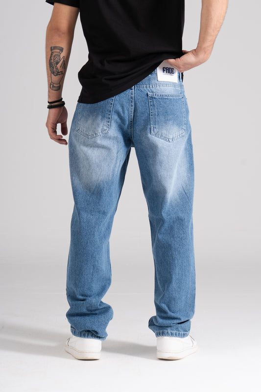 Scratched Front Pockets Baggy Fit Jeans