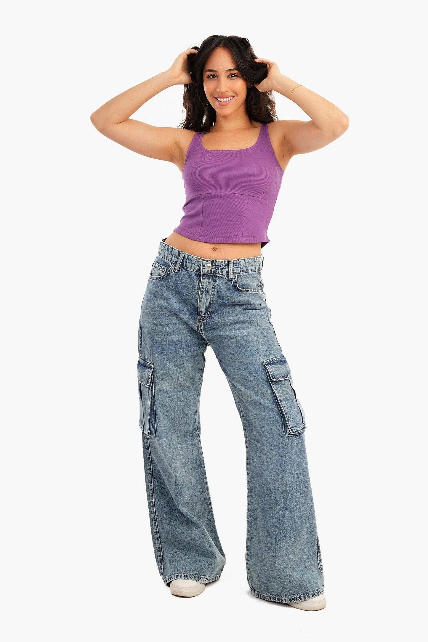 بلوزة لافندر قصيرة مضلعة