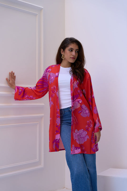 كيمونو برتقالي بطبعة أرجوانية