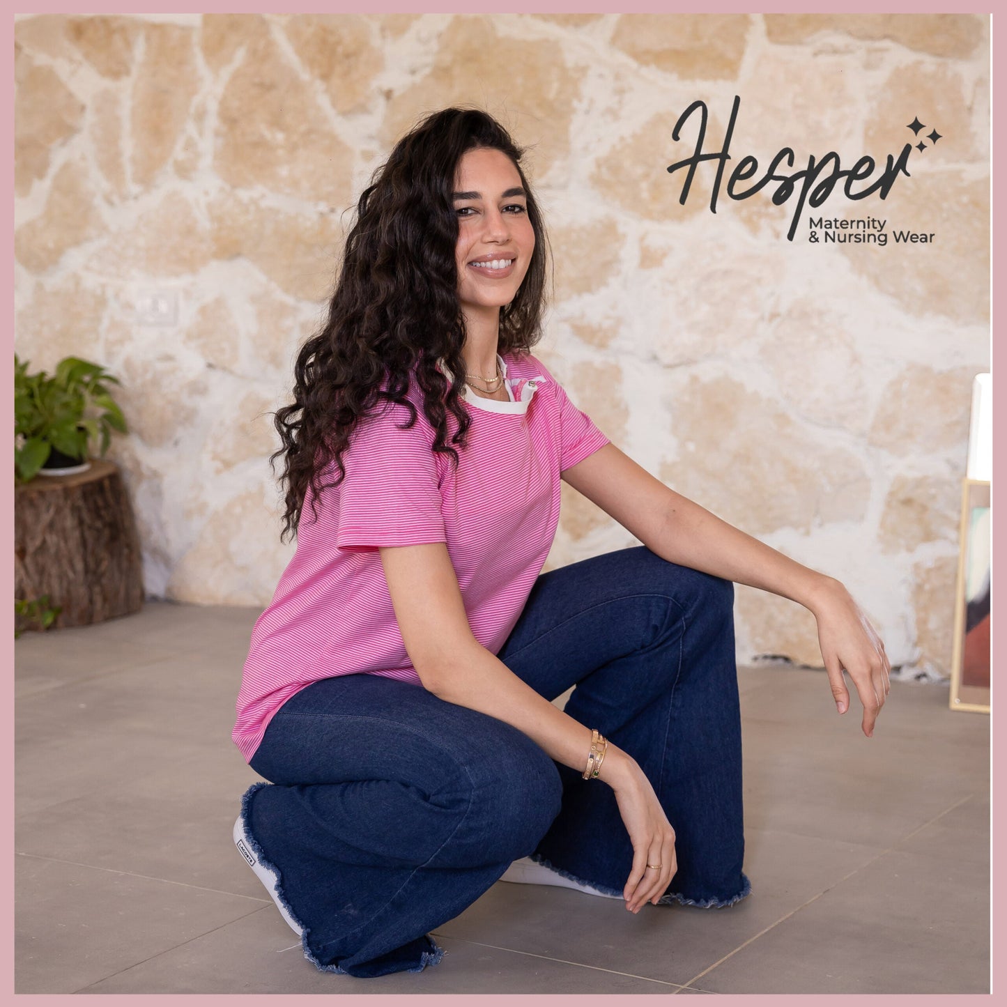 Pink Summer Snap Nursing Maternity T-Shirt