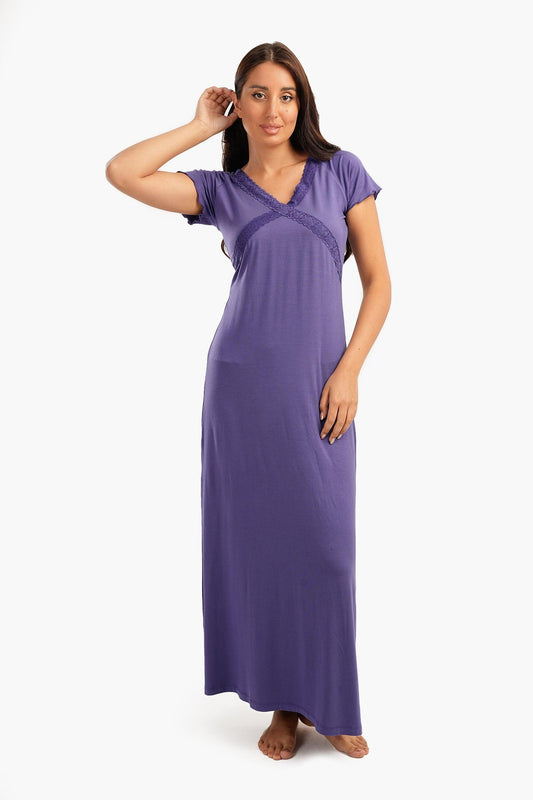 Frilled Short Sleeves Nightgown - Carina - ??’????????ñ??�ÿ??ƒ?ÿ????