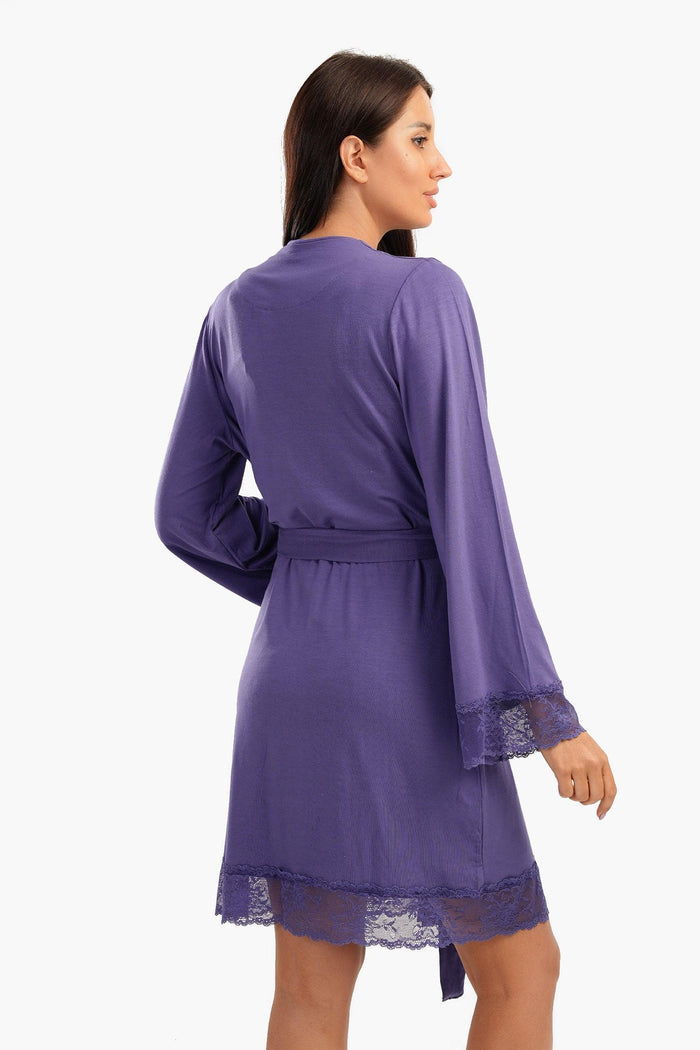 Viscose Robe with Lace Details
