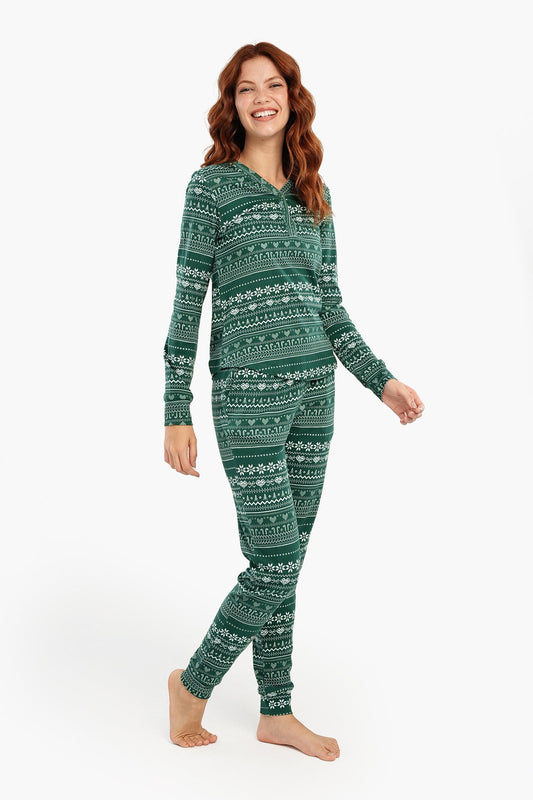 طقم بيجامة مطبوع عليه صورة عيد الميلاد بالكامل