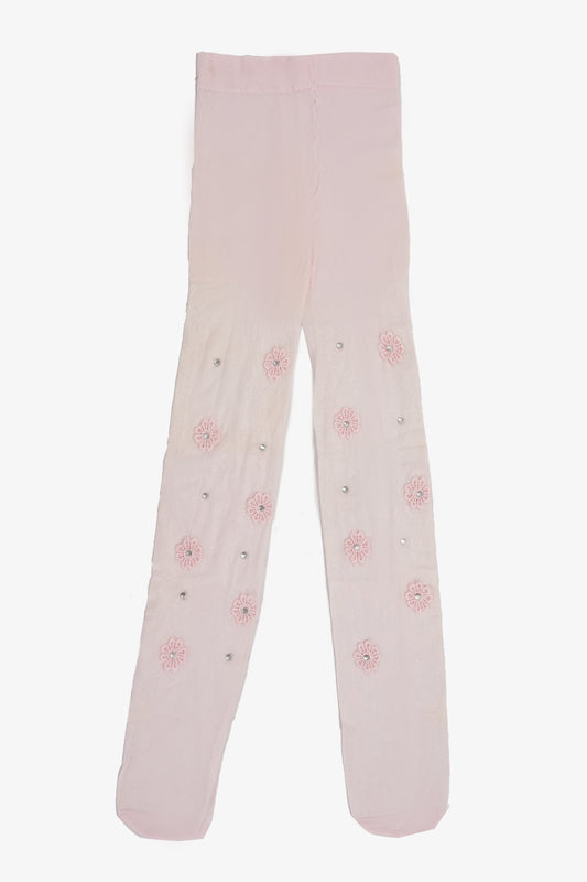 جوارب طويلة مزينة بزهور كريستالية للبنات