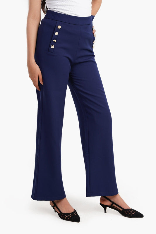 Straight Leg Pants with Decorative Buttons