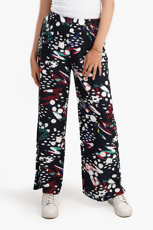 Black Crepe Printed Pants