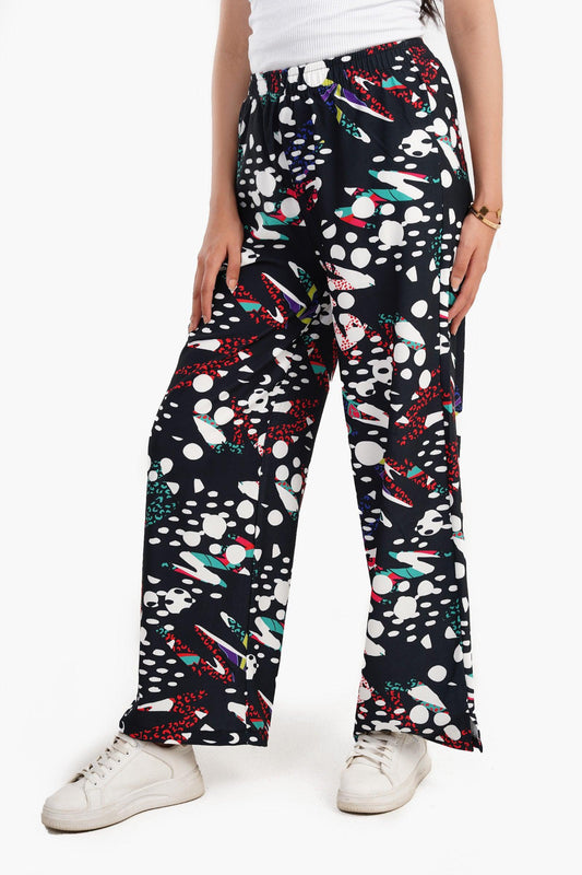 Black Crepe Printed Pants