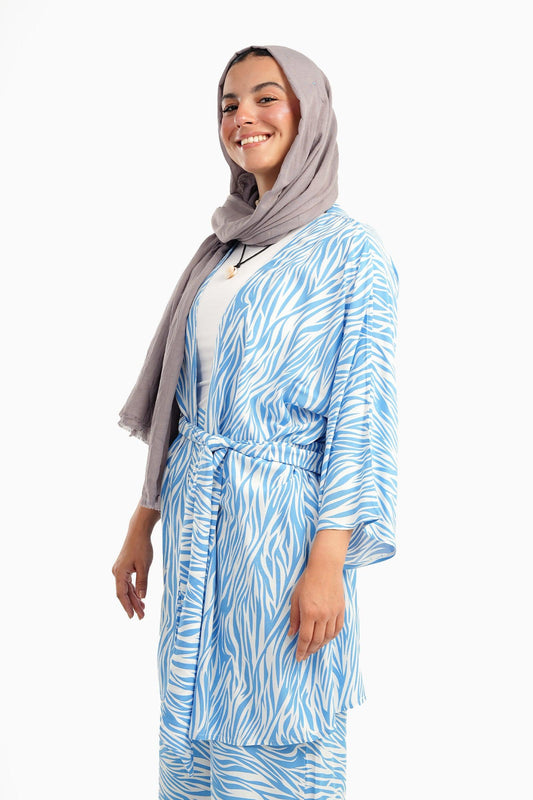 Self-Printed Open Neck Kimono