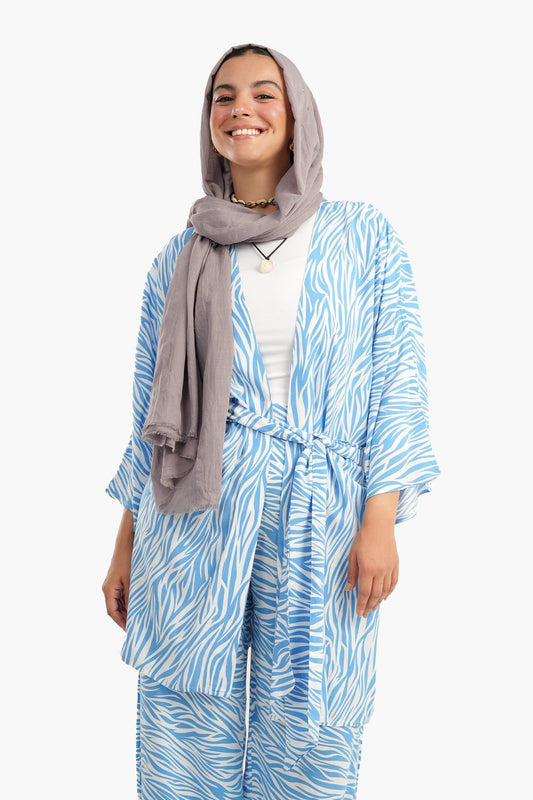 Self-Printed Open Neck Kimono