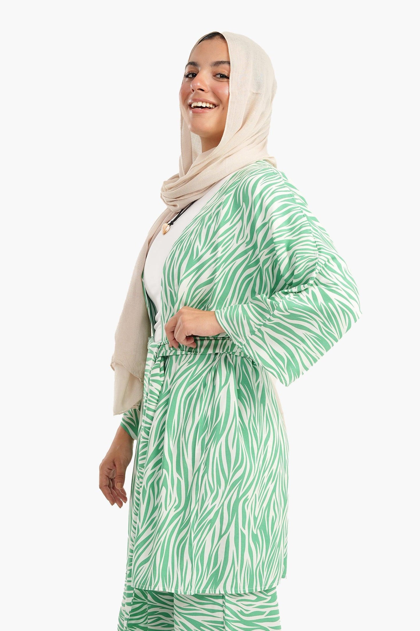 Self-Printed Open Neck Kimono