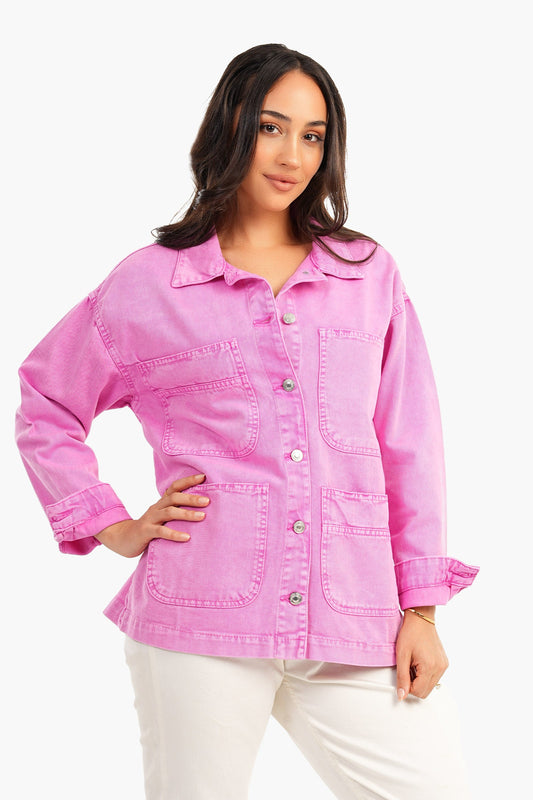 قميص جينز بأربعة جيوب مرقعة