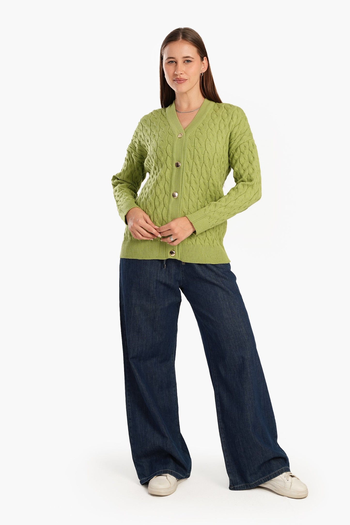 بنطال جينز بخصر مطاطي ورباط من قماش الدنيم