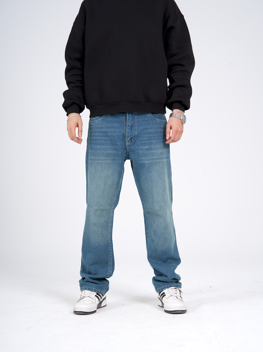 Regular Fit Denim Pants - Washed Light Blue