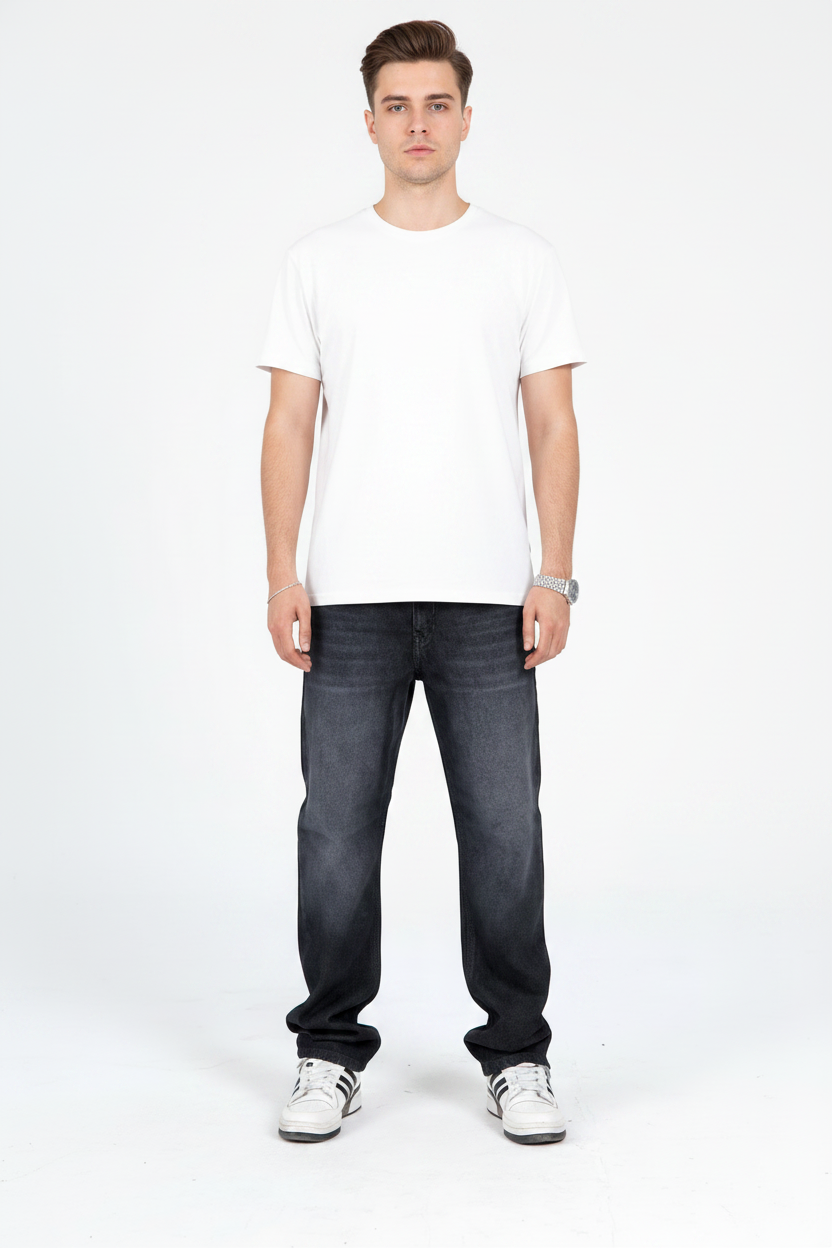 Regular Fit Denim Pants - Washed Black