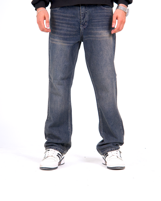 Regular Fit Denim Pants - Washed Drak Blue