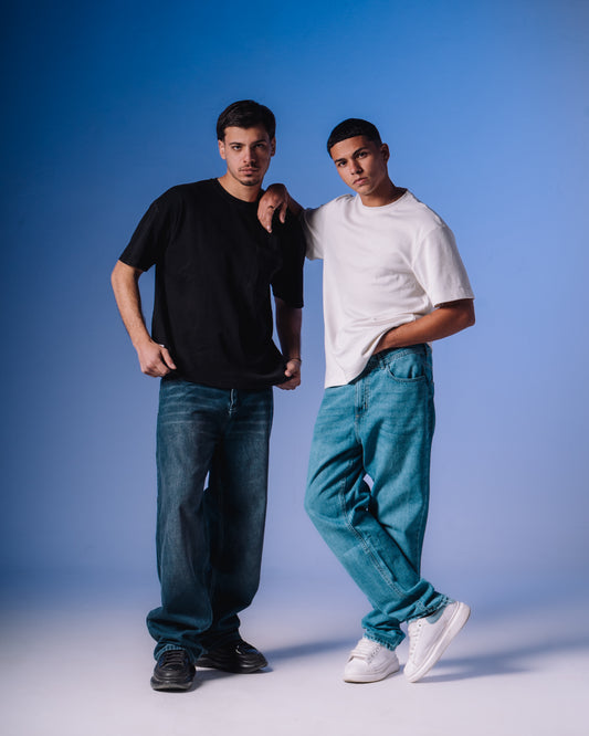 Dark Blue Washed Wide Leg Jeans