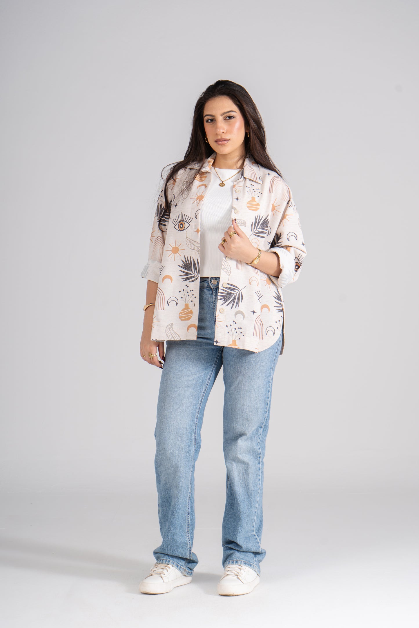 Printed Long Sleeves Turkish Linen Shirt.