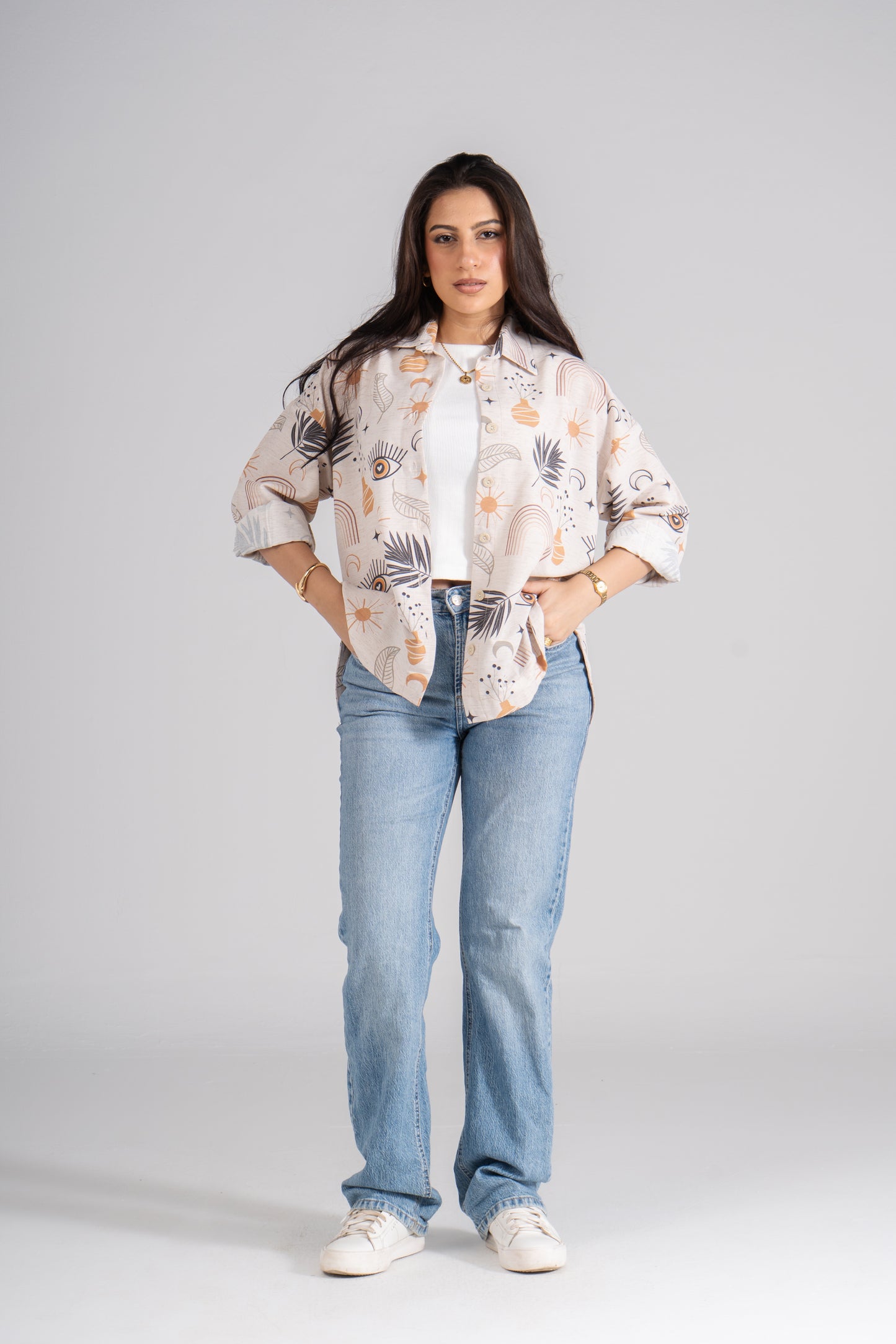 Printed Long Sleeves Turkish Linen Shirt.