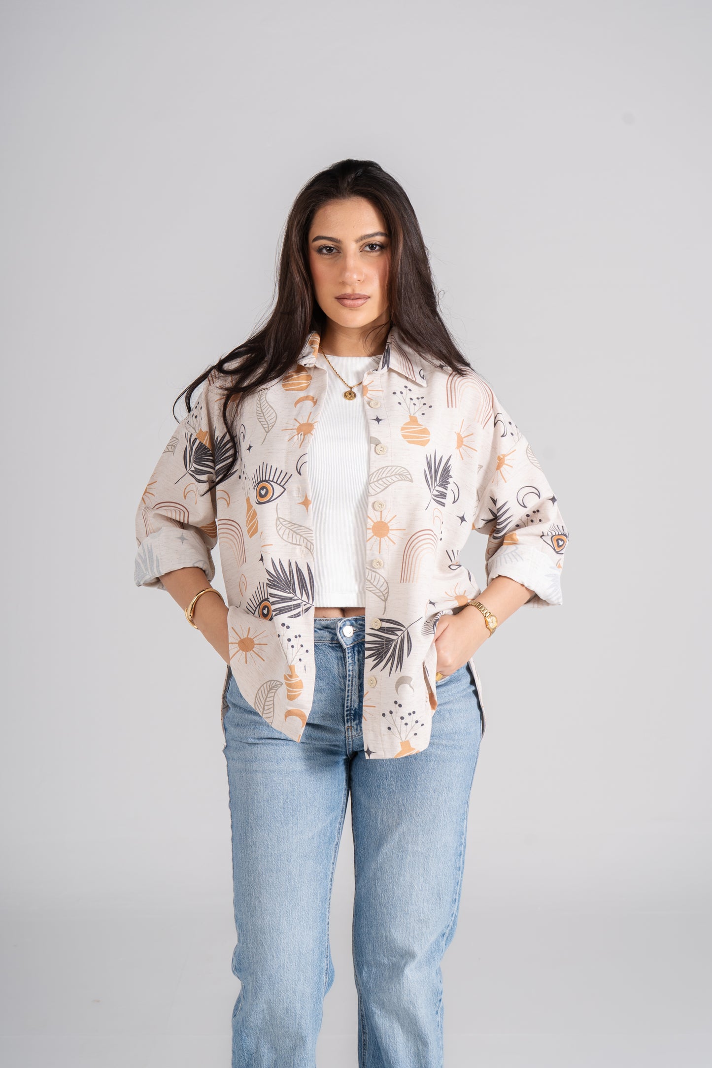 Printed Long Sleeves Turkish Linen Shirt.