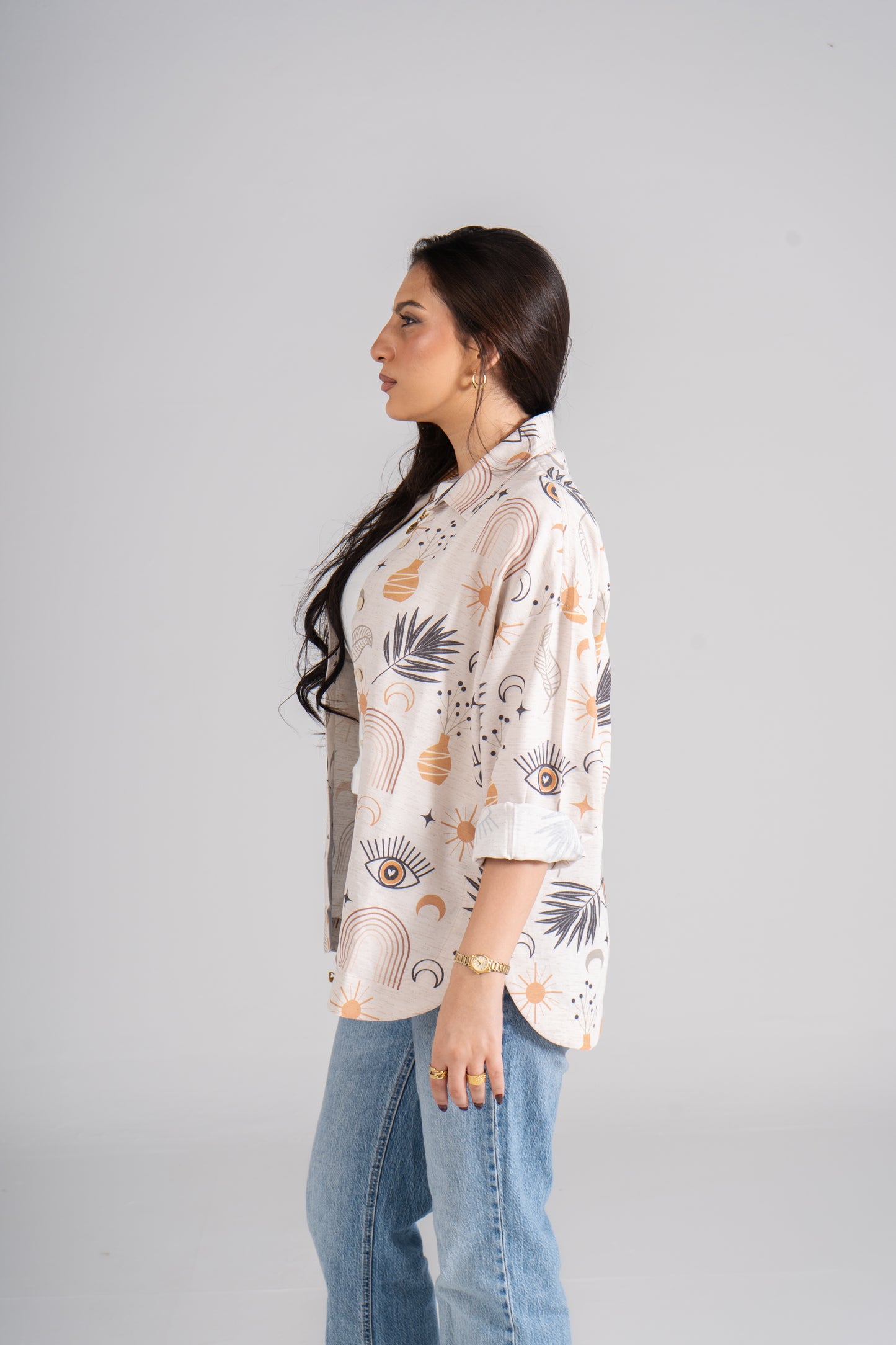 Printed Long Sleeves Turkish Linen Shirt.