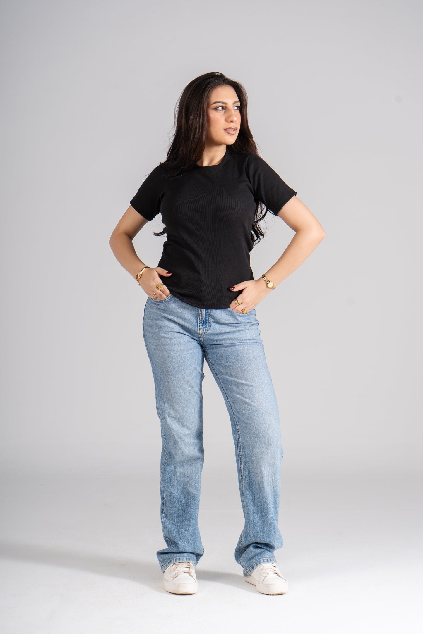 Black Short Sleeves Ribbed Top