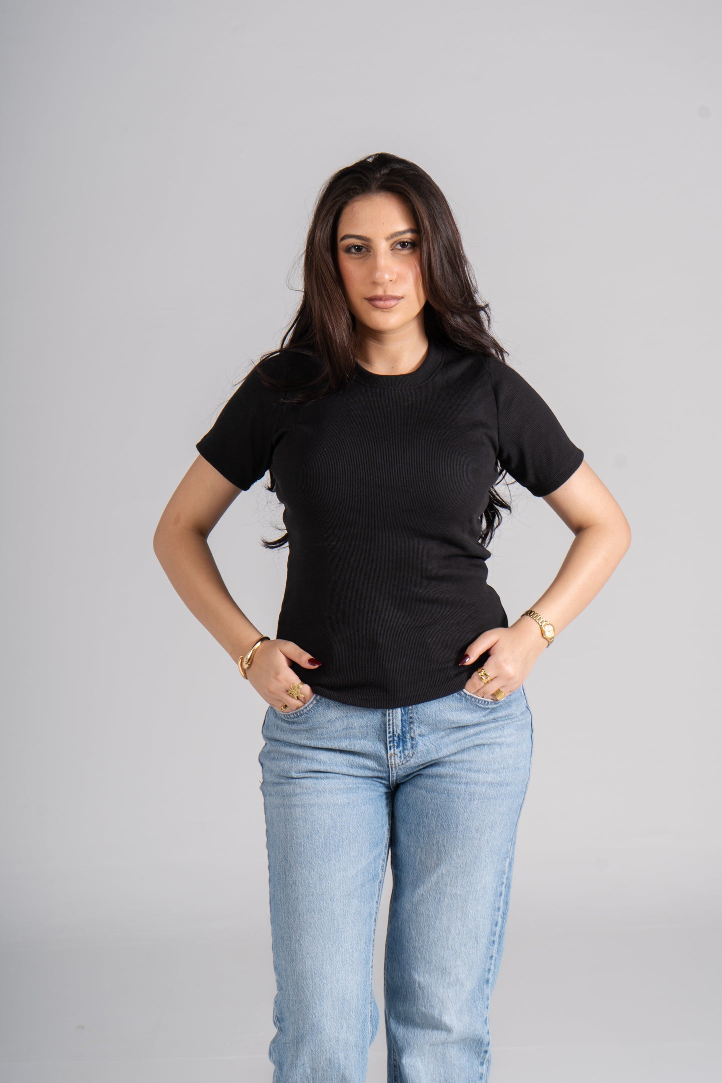 Black Short Sleeves Ribbed Top