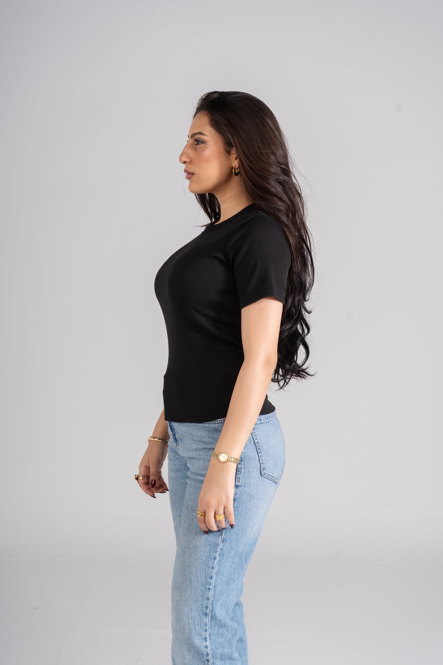 Black Short Sleeves Ribbed Top