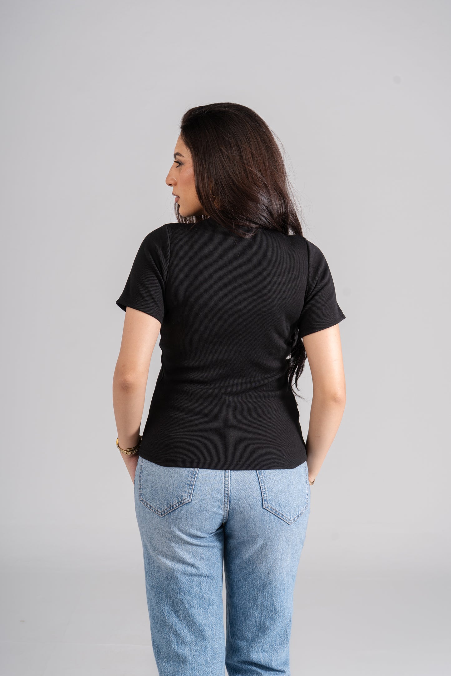 Black Short Sleeves Ribbed Top