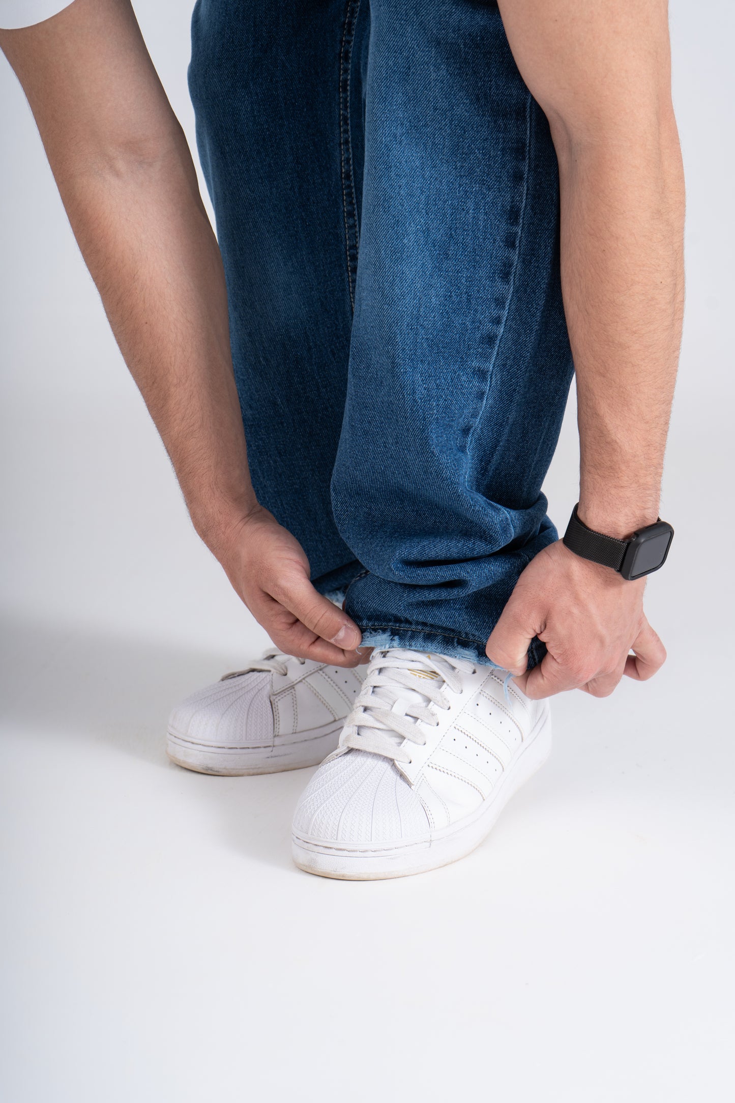 Dark Blue Baggy Fit Jeans - Ribbed Cuff - بنطال جينز أزرق داكن بقصّة واسعة وأساور مضلعة