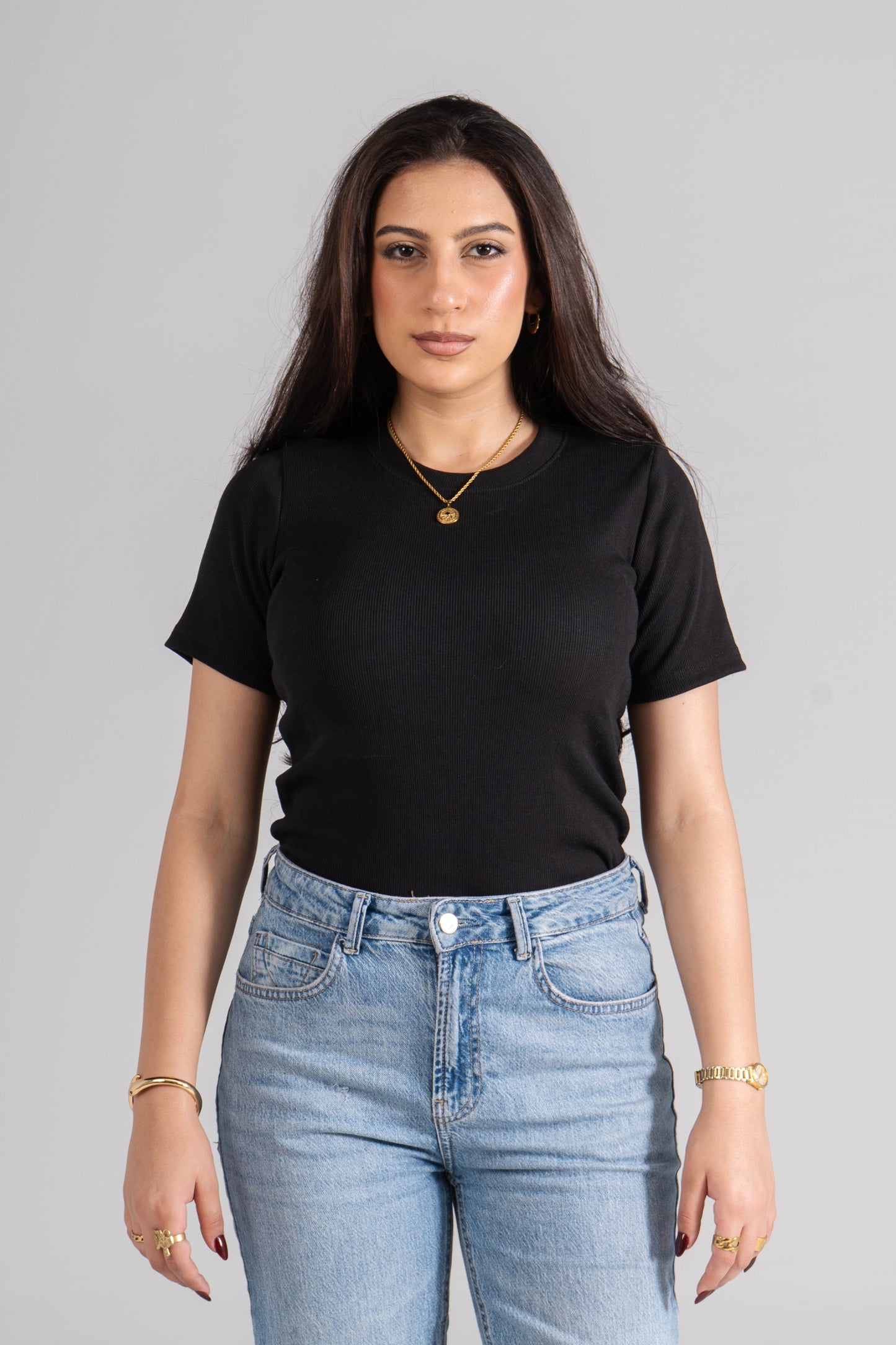 Black Short Sleeves Ribbed Top