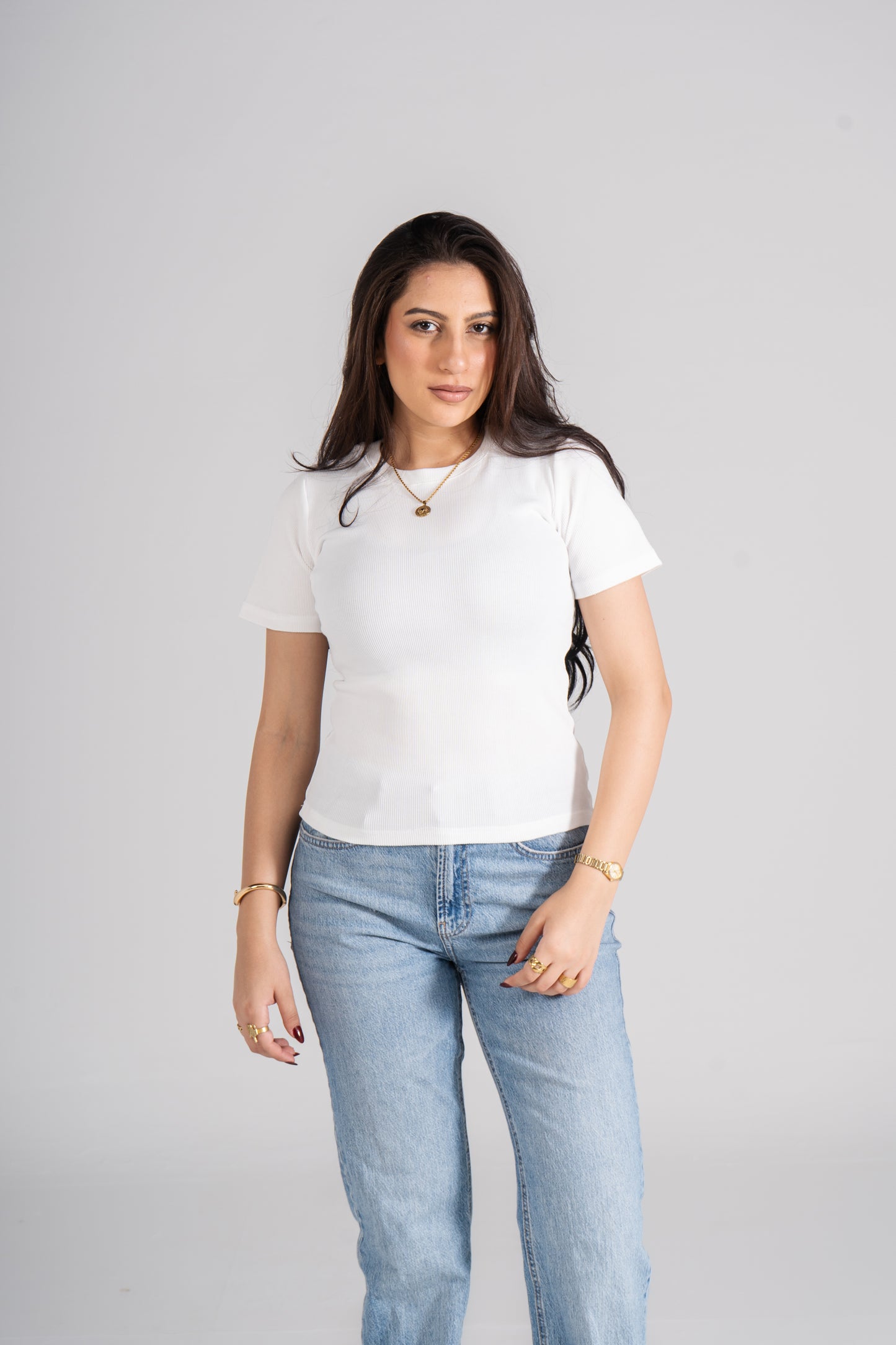 White Short Sleeve Ribbed Top