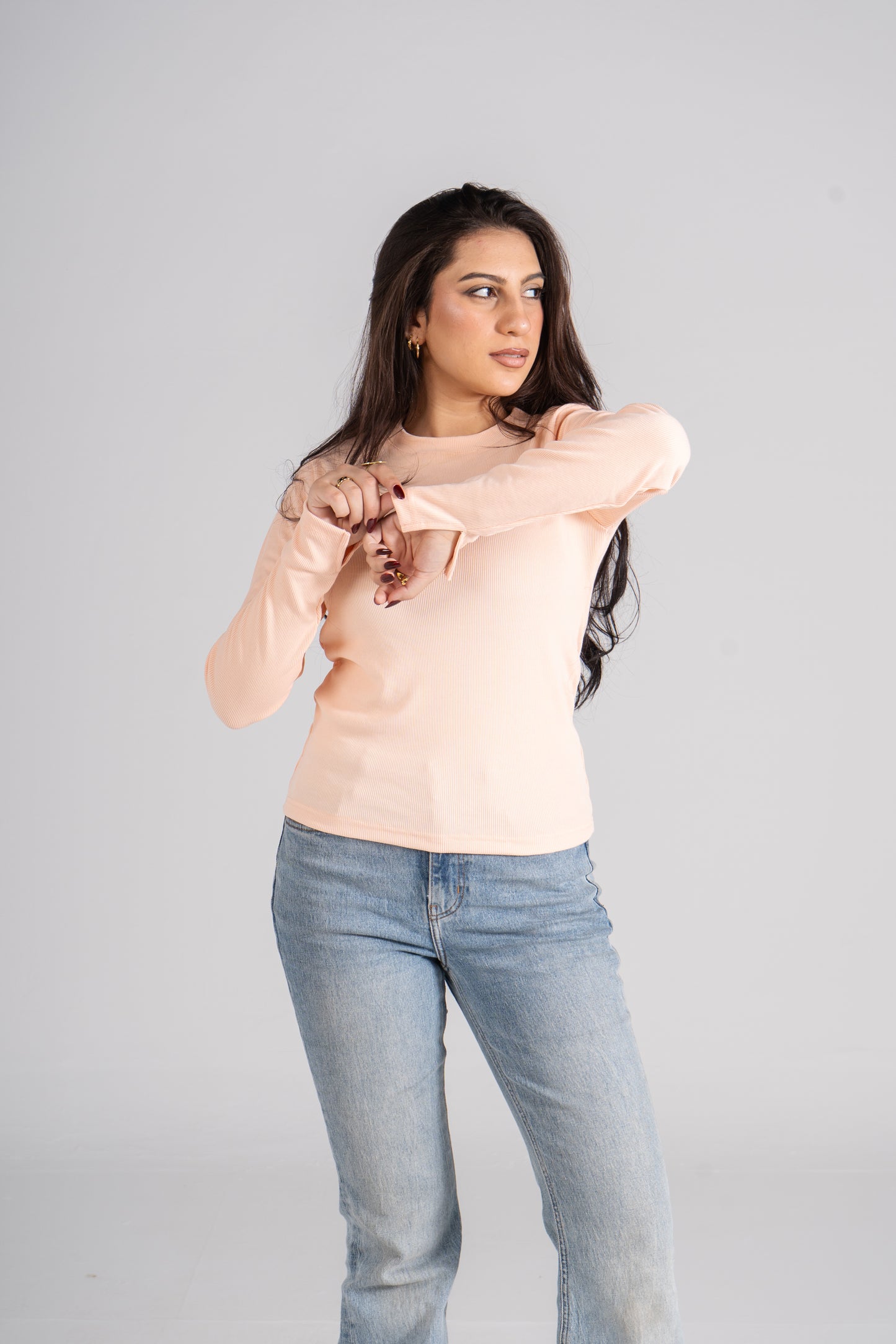 Simon Ribbed Top With Bracelet Slit