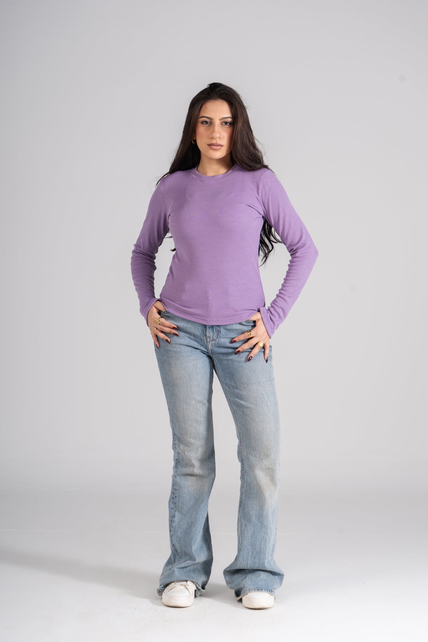 Dark Lavender Ribbed Top with Bracelet Slit