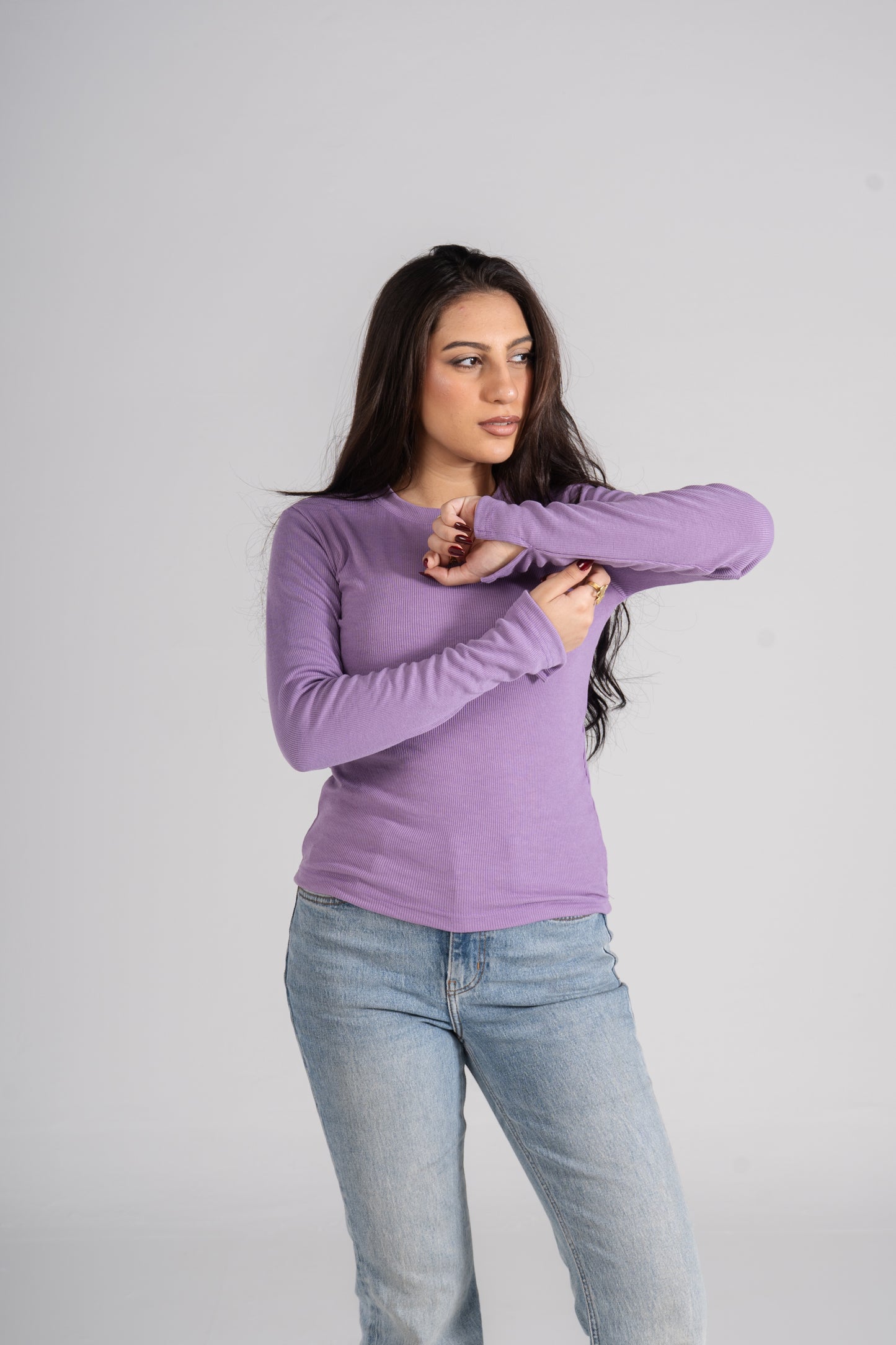 Dark Lavender Ribbed Top with Bracelet Slit