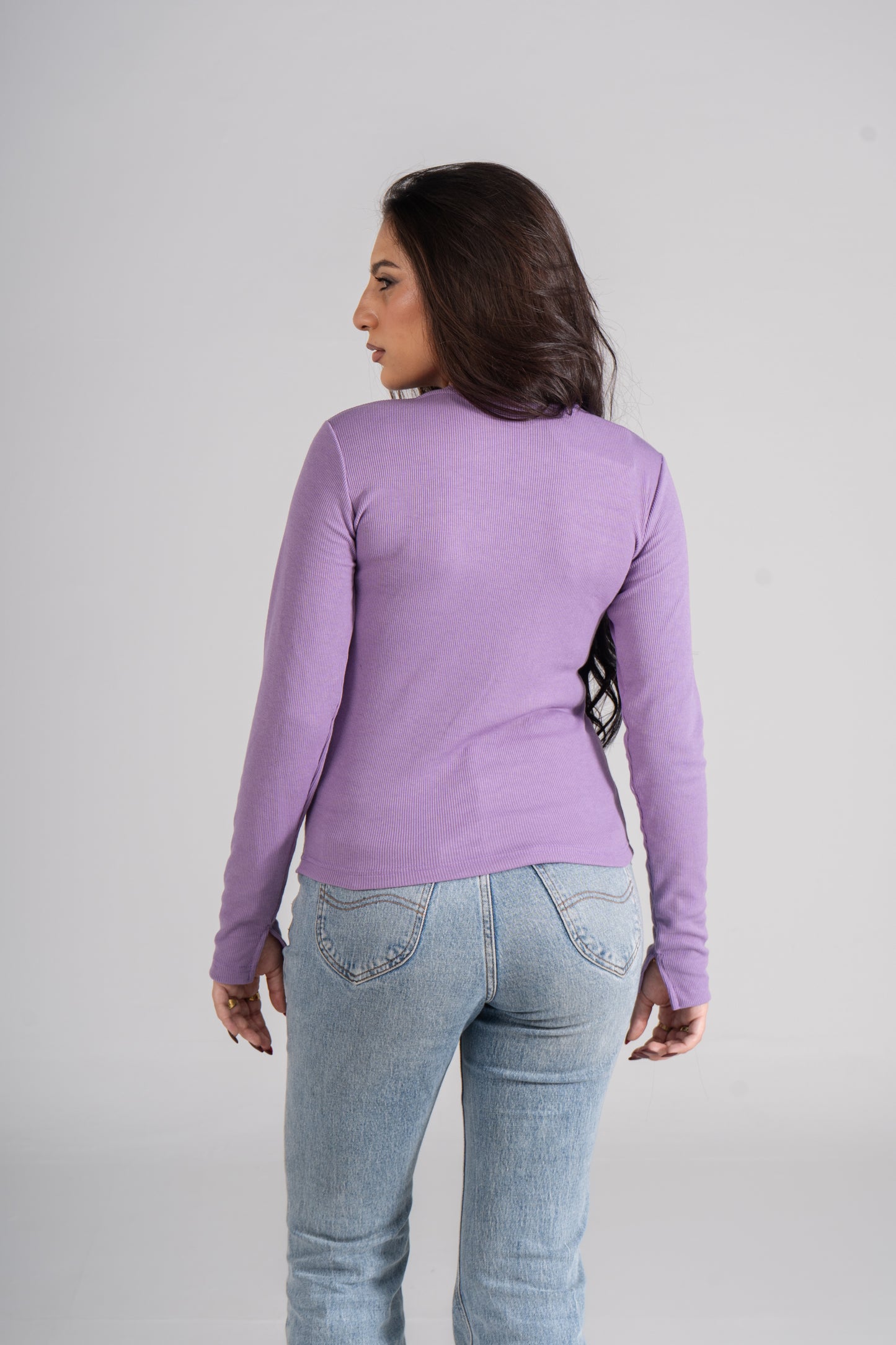 Dark Lavender Ribbed Top with Bracelet Slit