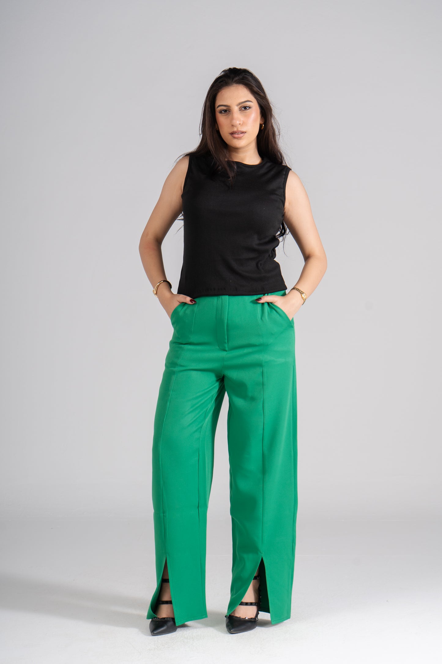Green Front Slits Pants