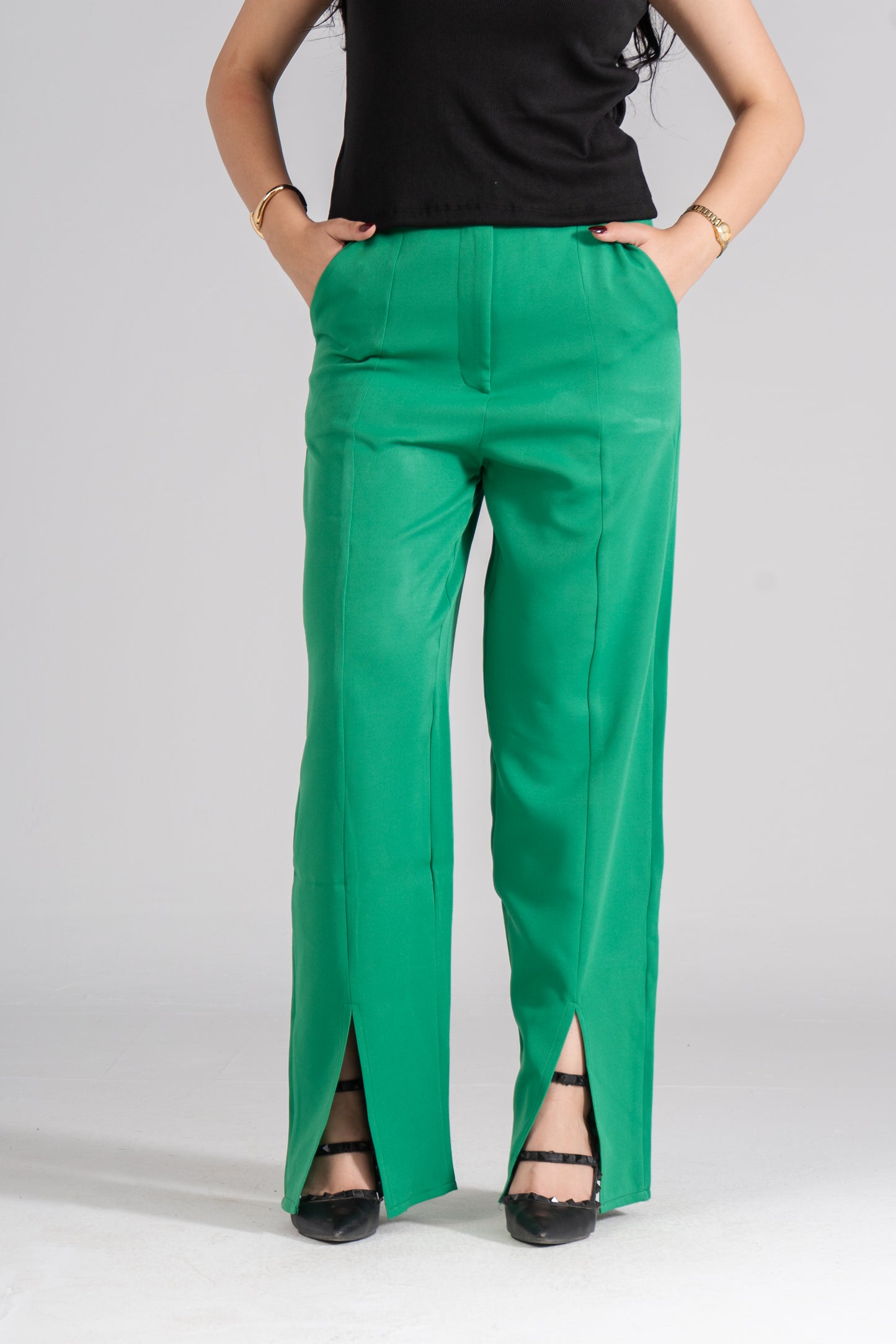 Green Front Slits Pants