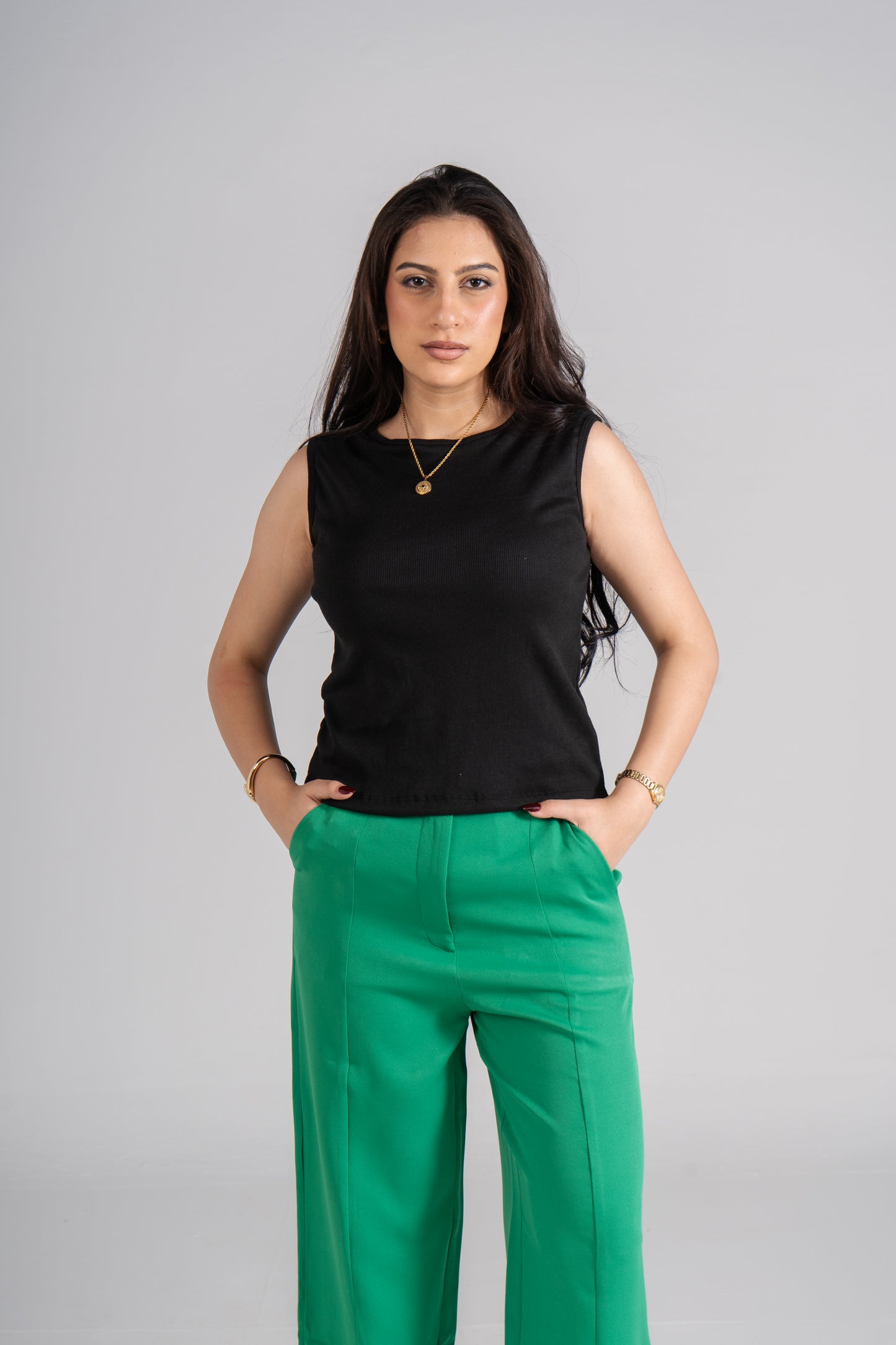 Green Front Slits Pants