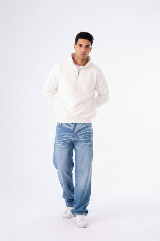 WHITE POCKET LIGHT BLUE BAGGY